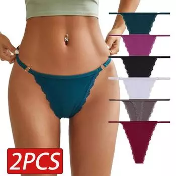 FINETOO, 2 шт./компл., хлопковые трусики-стринги, сексуальные женские стринги с низкой талией, однотонные женские трусы, удобное нижнее белье, интимное белье S