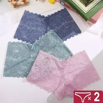FINETOO 2 шт./компл. кружевные трусики женские дышащие трусики с цветочным принтом полые дышащие нижнее белье женское нижнее белье S