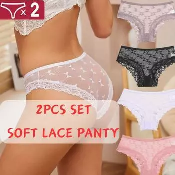 FINETOO, 2 шт./компл., женские кружевные трусики, мягкое нижнее белье, дышащее белье, хлопковое удобное перспективное нижнее белье S