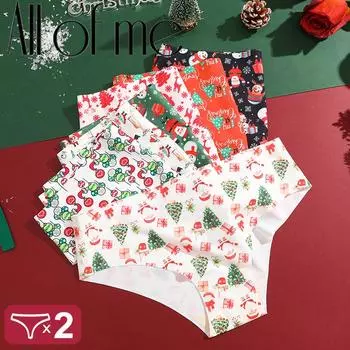 FINETOO 2 шт./комплект рождественские трусики со снежинками Санта-Клаусом сексуальное дышащее женское нижнее белье стринги с низкой талией веселые рождественские трусики XS&Set