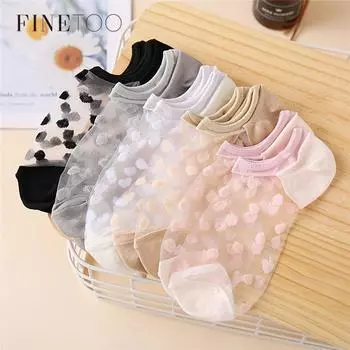 FINETOO, 3 пары/компл., сексуальные кружевные сетчатые носки, прозрачные короткие носки из волокна, эластичные тонкие женские носки до щиколотки, носки до щиколотки