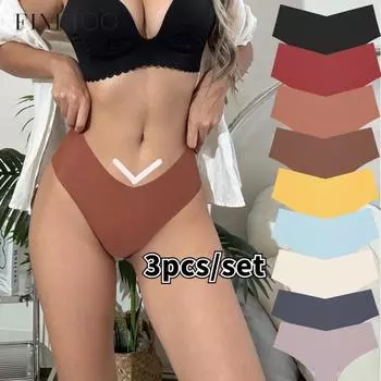 FINETOO, 3 шт./компл., бесшовные трусики для женщин, V-образный дизайн, нижнее белье с высокой талией, однотонное нижнее белье Майяра, популярное нижнее белье S