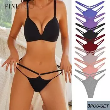 FINETOO 3 шт./компл. хлопковые трусики для женщин, стринги с Т-образной спинкой, нижнее белье с металлической пряжкой, короткие женские трусы с низкой талией, женские трусики, нижнее белье больших размеров S