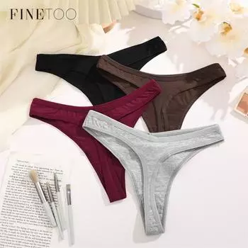 FINETOO 3 шт./компл. хлопковые трусики с v-образной талией для женщин, комфортное нижнее белье, дышащие стринги S