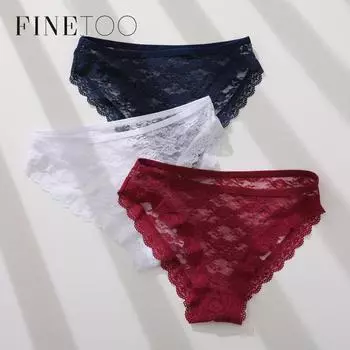 FINETOO, 3 шт./компл., сексуальные кружевные трусики, женские трусы M-2XL, нижнее белье большого размера, сексуальные трусы с низкой талией и цветочным принтом, трусики, нижнее белье для девочек XXL