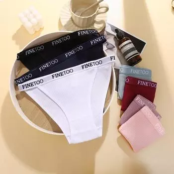 FINETOO 3 шт./компл. вафельные трусы с поясом и надписью, нижнее белье, женские хлопковые трусики, женское удобное нижнее белье S