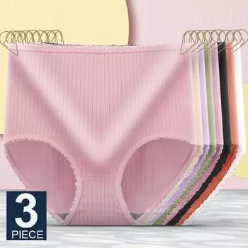 FINETOO, 3 шт./компл., женские бесшовные трусики с высокой талией, женское нижнее белье, 6 однотонных цветов, M-XXL, женские сексуальные трусы, нижнее белье