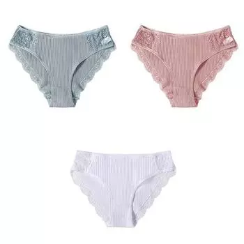 FINETOO 3 шт./компл. женские хлопковые трусики, мягкое нижнее белье, удобные трусы, кружевные трусы с цветочным принтом, трусики с низкой посадкой, нижнее белье M-XL XXL