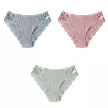 FINETOO 3 шт./компл. женские хлопковые трусики, мягкое нижнее белье, удобные трусы, кружевные трусы с цветочным принтом, трусики с низкой посадкой, нижнее белье M-XL M