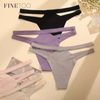 FINETOO 3 шт./компл. женские стринги с V-образным вырезом на талии, однотонные полосатые трусики, женское нижнее белье с Т-образной спинкой, интимное белье S