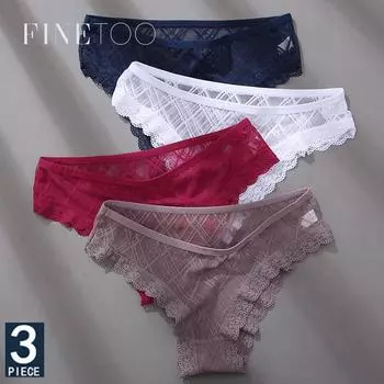FINETOO 3 шт./компл. женские трусики сексуальное кружевное белье соблазнительное нижнее белье трусы перспективные женские стринги сетчатые трусы женское эротическое нижнее белье M