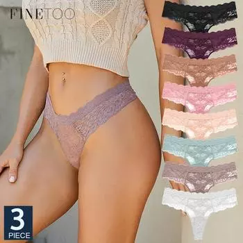 FINETOO 3 шт./комплект S-XL женские сексуальные трусики стринги сексуальное женское нижнее белье женское кружевное белье женское бикини леди стринги нижнее белье S&Set