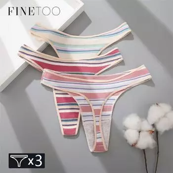 FINETOO 3 шт./лот женское сексуальное нижнее белье женские хлопковые стринги женские полосатые трусики бикини с низкой талией цветные стринги сексуальное нижнее белье с Т-образной спинкой S