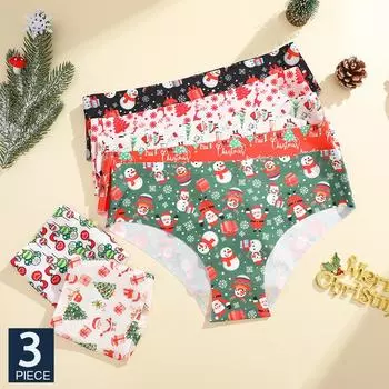 FINETOO 3 шт. рождественские трусики со снежинками и Санта-Клаусом, сексуальное дышащее женское нижнее белье, стринги с низкой талией, рождественские трусики XS&Set