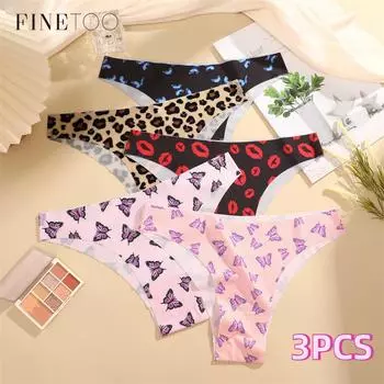 FINETOO 3 шт. ультратонкое бесшовное нижнее белье женские бразильские трусики сексуальные графические принты трусы женское эластичное нижнее белье с низкой талией S&3pcs