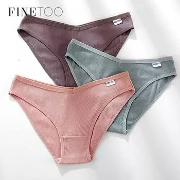 FINETOO, 3 шт., женские хлопковые трусики, модные трусы с v-образным вырезом, сексуальные трусы для девочек, M-4XL, женское нижнее белье с низкой посадкой, женское нижнее белье M