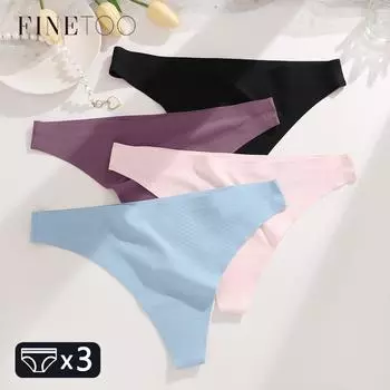 FINETOO 3pcs Women s Ribbed Striped Underwear Sexy Ultra-thin Perspective Thongs Female Low Waist Breathable G-string T-Back Lingerie XS&3pcs