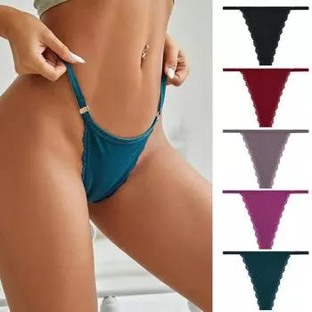 FINETOO, 4 шт./компл., хлопковые стринги, женские трусы с низкой посадкой и Т-образной спинкой, однотонные кружевные стринги, мягкие женские трусы-бикини, нижнее белье S