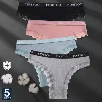FINETOO 5 шт./компл. M-XXL хлопковые трусики женские стринги с надписью для девочек бразильские трусики сексуальное кружевное нижнее белье для женщин нижнее белье бикини XXL