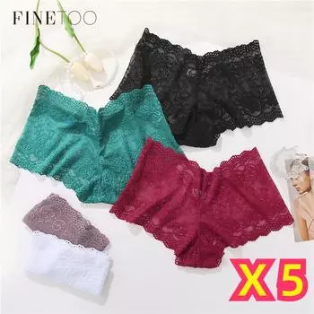 FINETOO 5 шт./компл. S-XL женские кружевные трусики с цветочным принтом сексуальное нижнее белье женское нижнее белье трусы нижнее белье с высокой талией дизайн трусики S&Set