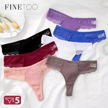 FINETOO 5 шт./компл. женские хлопковые трусики сексуальные кружевные стринги нижнее белье для женщин нижнее белье с v-образной талией дышащие трусики с цветочным принтом S