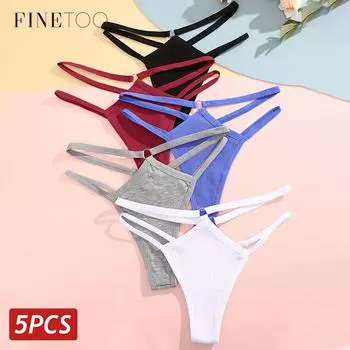 FINETOO 5 шт./компл. женские хлопковые трусики сексуальные ажурные стринги женское дышащее нижнее белье металлическое кольцо стринги нижнее белье эластичное с низкой посадкой S&5pcs