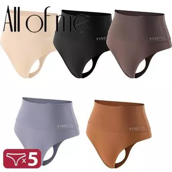 FINETOO 5Pcs Bodyshaper High Waist Seamless Thong Panties Underwear Anti-bacteria G-String Female Intimates Lingerie Shapewear Panties S&Set