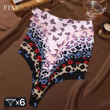FINETOO 6 шт. ультратонкое мягкое нижнее белье женские трусики с графическим принтом бесшовные стринги женское леопардовое нижнее белье стринги S&6pcs