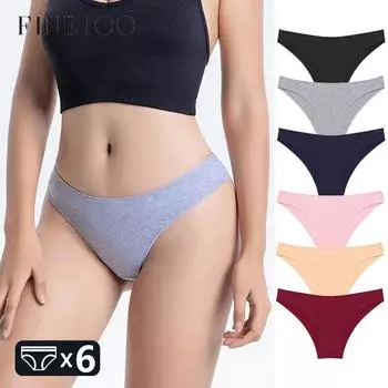 FINETOO 6 шт. Женское хлопковое нижнее белье, сексуальные дышащие трусики больших размеров, бесшовные трусы, женское повседневное нижнее белье с низкой талией M-2XL M&6pcs