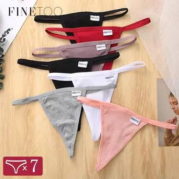 FINETOO 7 шт./компл. хлопковые стринги, трусики, женские сексуальные трусы с Т-образной спинкой, стринги, нижнее белье для девочек, дышащее нижнее белье, женское нижнее белье, бикини M