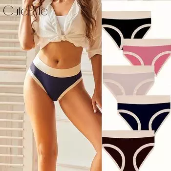 FINETOO эластичные трусики с высокой талией для женщин, дышащие трусы пуш-ап, удобное нижнее белье больших размеров из чистого хлопка M чёрный