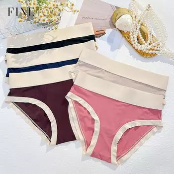 FINETOO бесшовные сексуальные женские трусики дышащие мягкие тонкие легкие трусы со средней талией нижнее белье шелковые женские трусы больших размеров XXL чёрный