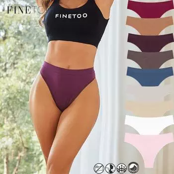 FINETOO бесшовные стринги для женщин, мягкие и удобные стринги, однотонное нижнее белье, трусы со средней талией S чёрный