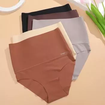 FINETOO бесшовные трусики с высокой талией для женщин, антибактериальное нижнее белье, корректирующее белье, трусики S чёрный