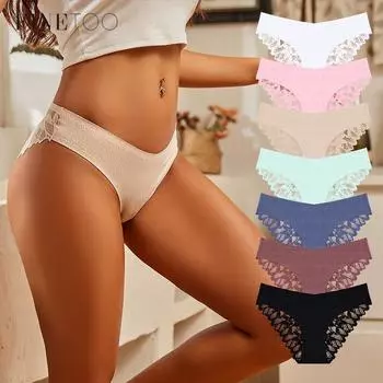 FINETOO бесшовные трусики сексуальное женское кружевное белье дышащее нижнее белье средняя талия S-XL S белый