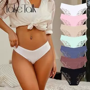 FINETOO Бесшовные трусики сексуальное женское кружевное белье дышащее нижнее белье средняя талия S-XL S чёрный