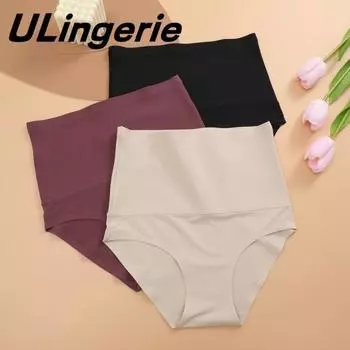 FINETOO Bodyshaper Трусики с высокой талией для женщин Антибактериальное нижнее белье Нижнее белье Бесшовные трусики S чёрный
