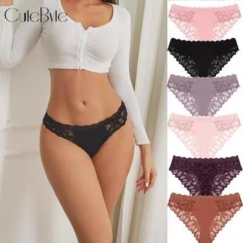 FINETOO Цветочные кружевные трусики для женщин Сексуальные перспективные мягкие трусы с вырезом, дышащие трусы XS чёрный