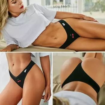 FINETOO хлопковые стринги женские сексуальные стринги с v-образным вырезом на талии удобные полосатые трусики-стринги женские трусы с Т-образной спинкой M-XL женское бикини XL