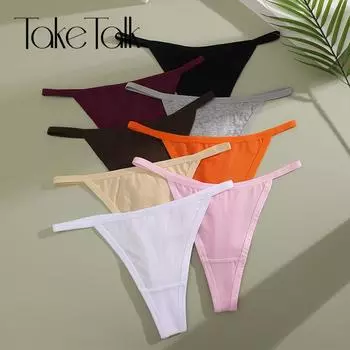 FINETOO Хлопковые трусики для женщин Сексуальное нижнее белье с Т-образным вырезом Однотонное нижнее белье S-XL G-стринги S белый