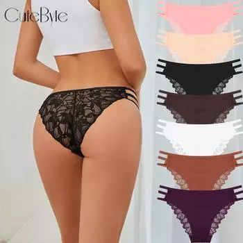 FINETOO Хлопковые трусики для женщин Сексуальное кружевное нижнее белье Сексуальные трусы с дизайном талии Комфорт S чёрный