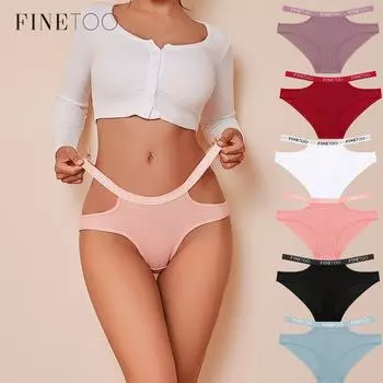 FINETOO Хлопковые трусики с высокой талией для женщин, сексуальное простое нижнее белье с полым поясом, дышащее японское нижнее белье S чёрный