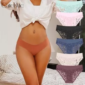 FINETOO Ice Silk бесшовные трусики для женщин Pattern Perspective кружевное бесшовное нижнее белье Comfort Briefs S зелёный