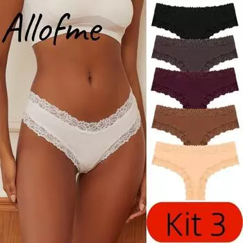 FINETOO Kit 3 Женские кружевные трусики Сексуальное нижнее белье с низкой талией Бесшовное и бесследное белье PP-P