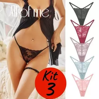 FINETOO комплект из 3 женских хлопковых стрингов, сексуальные стринги с низкой талией, кружевные цветочные трусики-бикини S