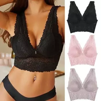 FINETOO Кружевной бюстгальтер для женщин, нижнее белье со сборками для женщин, однотонное и мягкое нижнее белье S чёрный