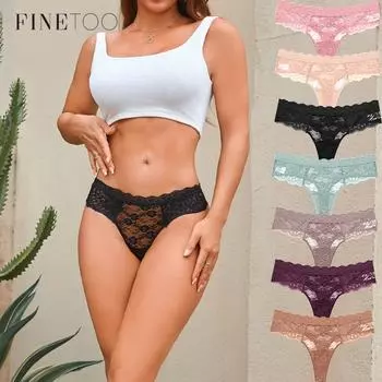 FINETOO кружевные цветочные трусики для женщин из чистого хлопка, дышащее мягкое нижнее белье с низкой талией, однотонные трусы S-XL S чёрный