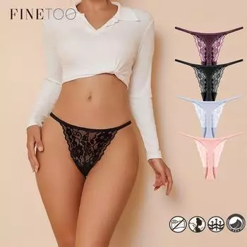 FINETOO кружевные стринги для женщин бесшовное нижнее белье Ice Silk нижнее белье Трусики с Т-образным вырезом S белый