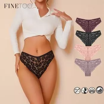 FINETOO кружевные трусики для женщин мягкое дышащее нижнее белье с узором пояс однотонные трусы S белый
