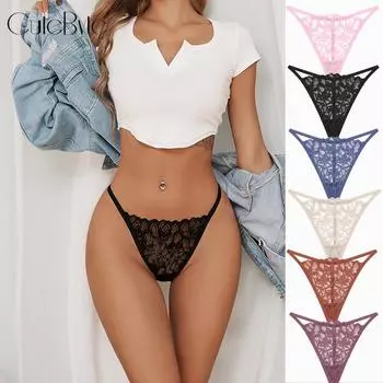 FINETOO Lace Panties for Women Sexy Floral Underwear Solid Color Lingerie T-back Panty S